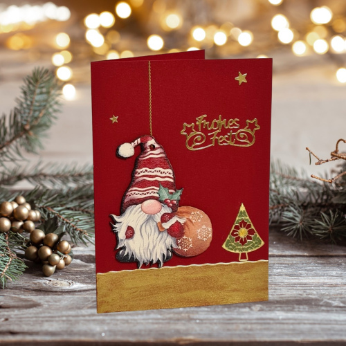 Weihnachtskarte mit Anhänger "Wichtel mit Geschenksack"