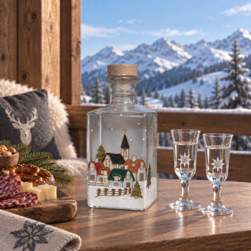 Schnapsflasche "Winterdorf"