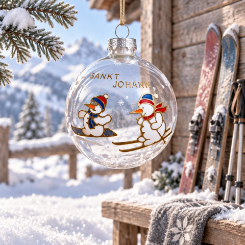 Christbaumkugel "Auch Schneemänner fahren Ski"