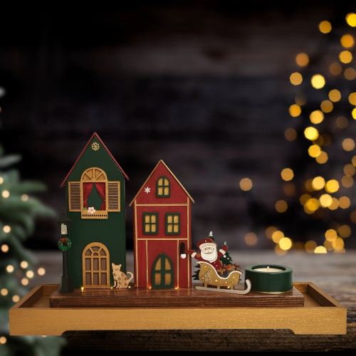 Weihnachtsdeko mit Teelicht und Santa 