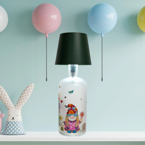 Flaschenlampe mit Wichteln 